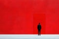 Man standing in front of a red wall with comic strip elements in a creative concept scene Royalty Free Stock Photo