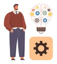 Man Standing Beside Gear-Filled Light Bulb Representing Innovation and Creative Problem-Solving Royalty Free Stock Photo