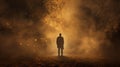 Man Standing In Golden Fog: Fantastical Dark Matter Art
