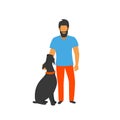 Man standing with his well trained dog Royalty Free Stock Photo