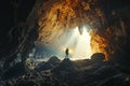 Man Standing in Cave Looking at Light Royalty Free Stock Photo