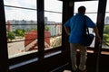 Man standing inside the Tower Lighthouse Royalty Free Stock Photo