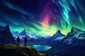 A man standing and looking at the Aurora ,Hiker admiring the Northern Lights Royalty Free Stock Photo