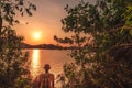 man standing looking scenery beautiful in sunset ,Thailand,Phang nga,Koh yao yai Royalty Free Stock Photo