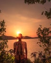 A man standing looking scenery beautiful in sunset Royalty Free Stock Photo