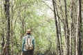 A man standing among mangrove forest with backpack Travel Lifestyle wanderlust adventure concept summer vacations outdoor alone Royalty Free Stock Photo