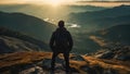 man standing the mountain enjoyment sunlight