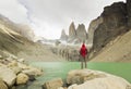 Man standing near lake in patagonia, torres del paine Royalty Free Stock Photo