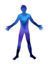 Man standing open with universe power, watercolor painting hand drawn Royalty Free Stock Photo