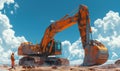 Man Standing by Orange Excavator