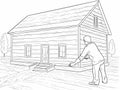 A Man Standing Outside A House - Hands Framing Real Estate Sign and New House