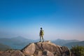 Man standing on peak of mountain, alone hiker, Sai Kung, Hong Kong