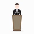 Man standing with podium and microphones icon