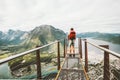 Man standing on Rampestreken viewpoint over mountains