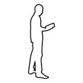 Man standing reading Silhouette concept learing document icon black color illustration outline
