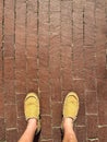 Man Standing on Red Brick Road Royalty Free Stock Photo