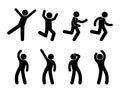 Man standing set, stick figure human. Man waving his arms, a variety of gestures and postures. Royalty Free Stock Photo