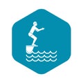 Man standing on springboard icon, simple style