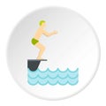 Man standing on springboard preparing to dive icon