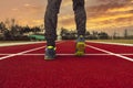 Man standing on the start line in the sports ground Royalty Free Stock Photo