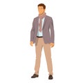 Man standing in suit, isolated geometric vector illustration. Flat design. Fashion model