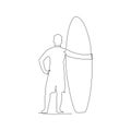 Man standing beside the surfboard - vector illustration Royalty Free Stock Photo