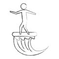 man standing on surfboard riding wave pictogram Royalty Free Stock Photo