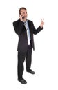 Man standing talking on phone with victory sign Royalty Free Stock Photo