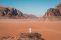 A man standing on  top of the hill in Wadi Rum desert, Jordan, Arab Royalty Free Stock Photo
