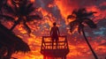 Man Standing on Top of a Lifeguard Tower Royalty Free Stock Photo