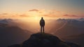 A man standing on top of a mountain as the sun sets. Goals and achievements concept photo composite Royalty Free Stock Photo