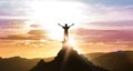 Man Standing On Top Of Mountain Looking At Daybreak Outdoors Royalty Free Stock Photo