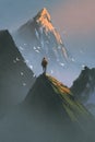 Man standing on top of mountain