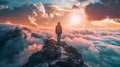 Man standing on top of the mountain and looking at the sunset Royalty Free Stock Photo