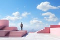 A man standing on top of a set of pink stairs