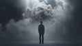 A Man Standing Under a Gloomy Dark Cloud, Mental Health Concept, Generative AI