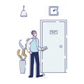 Man standing and waiting at door way in office. Cartoon male character wait for appointment Royalty Free Stock Photo