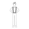 Cartoon man with suspenders, flat design
