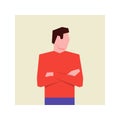 Man stands with arms folded, vector illustration.