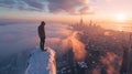 Man on a Cloud A Spectacular City View Royalty Free Stock Photo