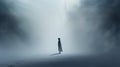Futuristic Minimalism: A Robed Figure Emerges From The Mist Royalty Free Stock Photo