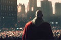 Man stands in front of the crowd protest. Crowds of people demonstration