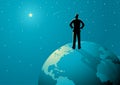 Man stands on globe looking at the vast universe Royalty Free Stock Photo