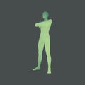 Man Stands on his Feet. Man Crossing His Arms Over His Chest. 3D Human Body Model. Design Element. Vector Illustration