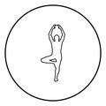 Man stands in the lotus position Doing yoga silhouette icon black color illustration in circle round Royalty Free Stock Photo