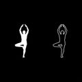 Man stands in the lotus position Doing yoga silhouette icon set white color illustration flat style simple image