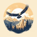 Vintage Eagle Flying Over Mountain Range T-shirt Design Royalty Free Stock Photo