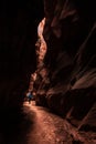 Man Stands in Narrow Canyon Looking up at Walls Royalty Free Stock Photo