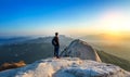 Man stands on the peak of stone in Bukhansan national park.