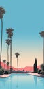 Minimalist Oasis: Beach, Palms, And Mountains In Pop Art Style